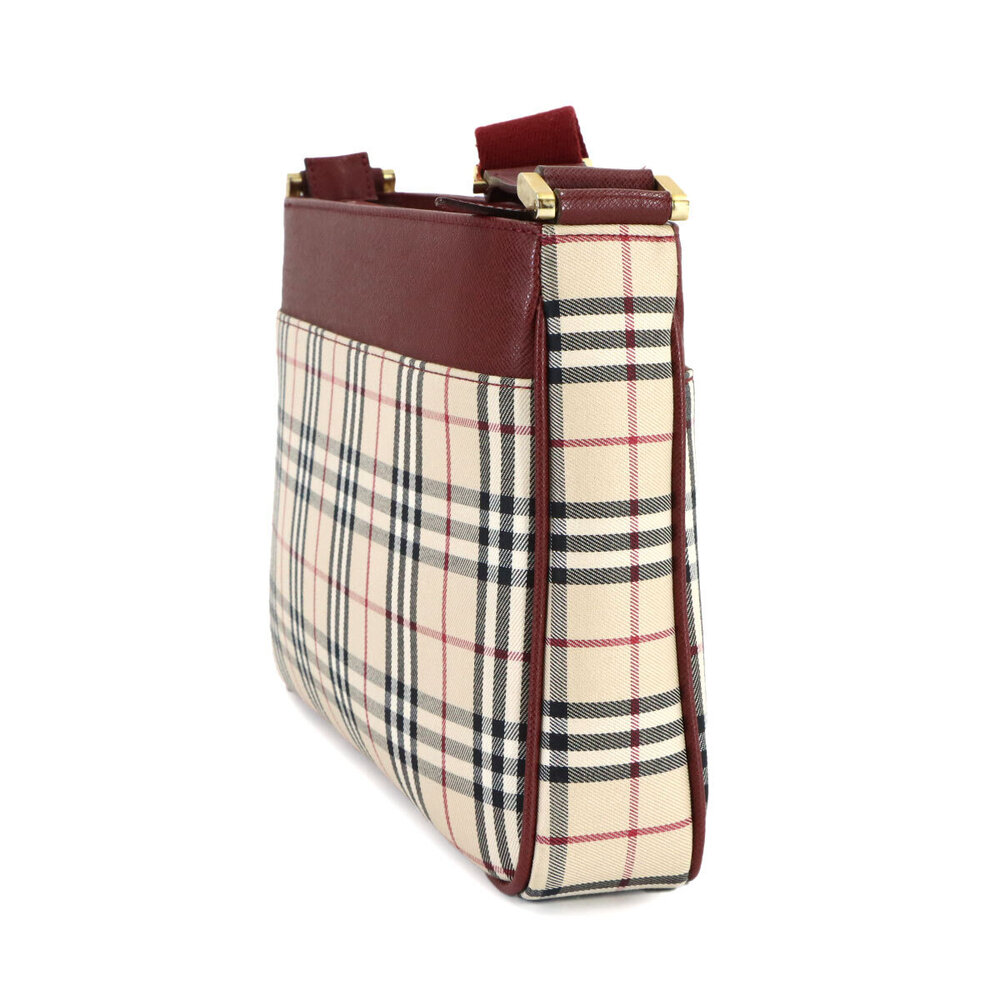 Burberry Nova Check Shoulder Bag Canvas Leather Beige Bordeaux Red - Picture 3 of 8